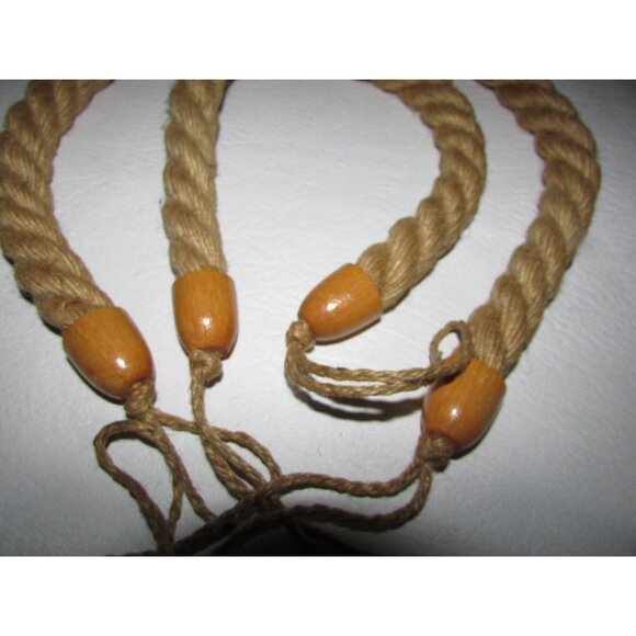 Large Rope and Wood Curtain Tie Backs - Picture 3 of 10